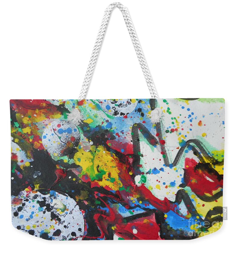 Katerina Stamatelos Weekender Tote Bag featuring the painting Abstract-9 by Katerina Stamatelos
