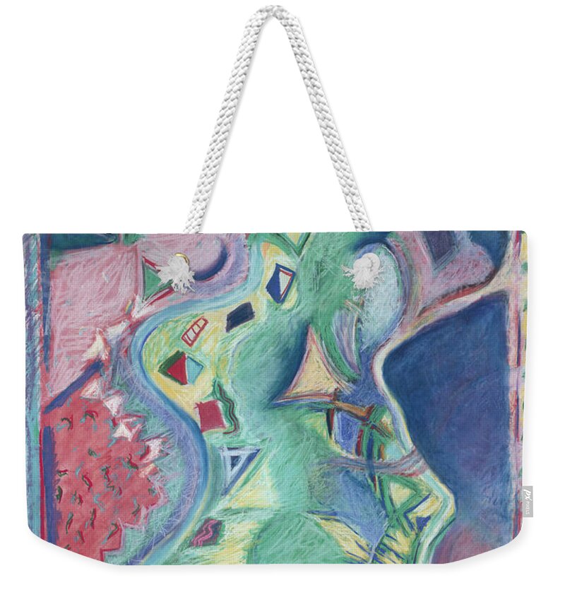 Abstract Weekender Tote Bag featuring the painting Abstract 92 - Inner Landscape by Kerryn Madsen- Pietsch