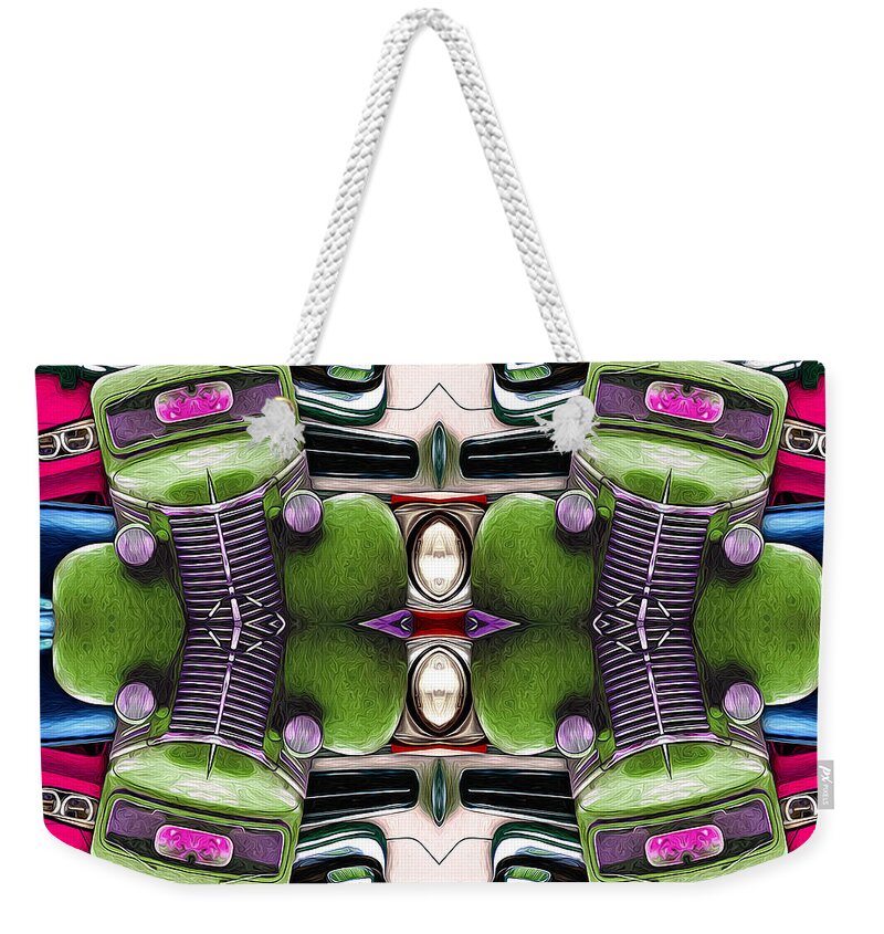 Kaleidoscope Weekender Tote Bag featuring the photograph Abstract Auto Artwork Two by Phil Perkins