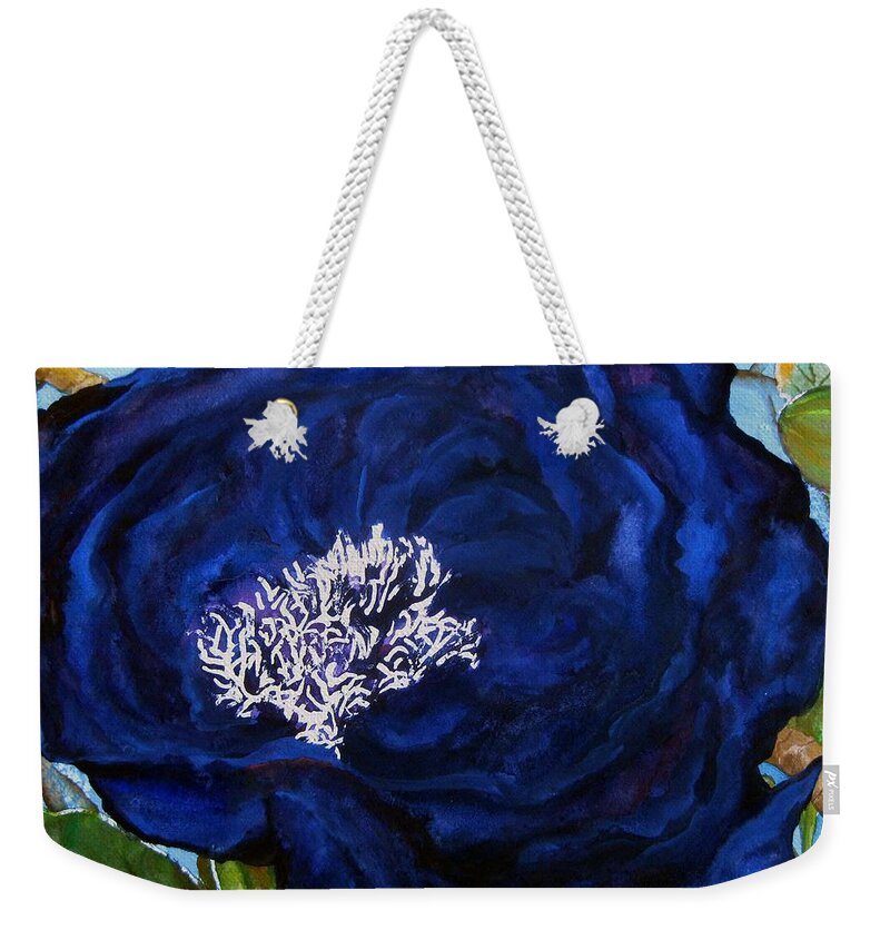 Flower Weekender Tote Bag featuring the painting Abstract Blue by Lil Taylor