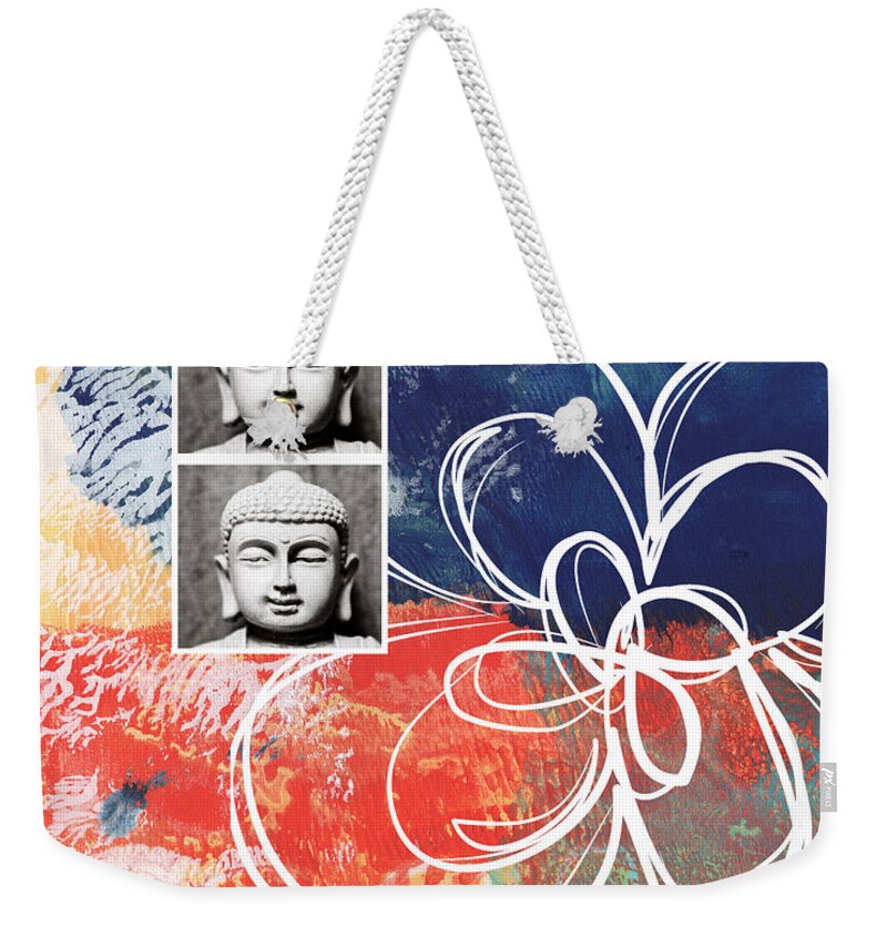 Buddha Weekender Tote Bag featuring the mixed media Abstract Buddha by Linda Woods