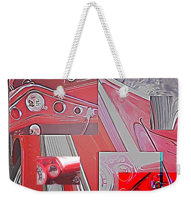 Abstract Weekender Tote Bag featuring the digital art Abstract Classic Car by Cathy Anderson