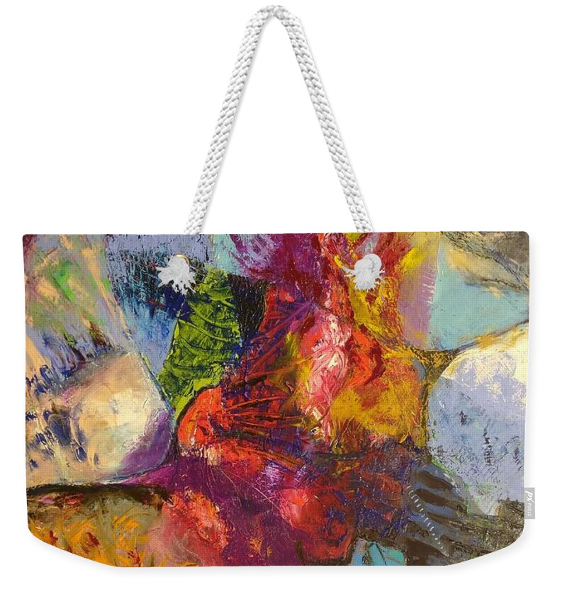 Abstract Weekender Tote Bag featuring the painting Abstract Depths by Nicolas Bouteneff