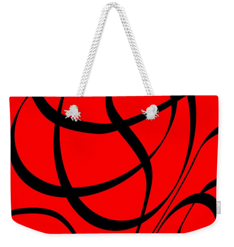 Abstract Weekender Tote Bag featuring the digital art Abstract Design in Red and Black by David Gordon