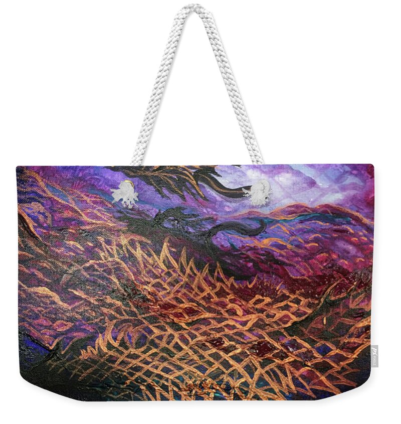 Dragon Weekender Tote Bag featuring the painting Abstract Dragonscape by Michelle Pier