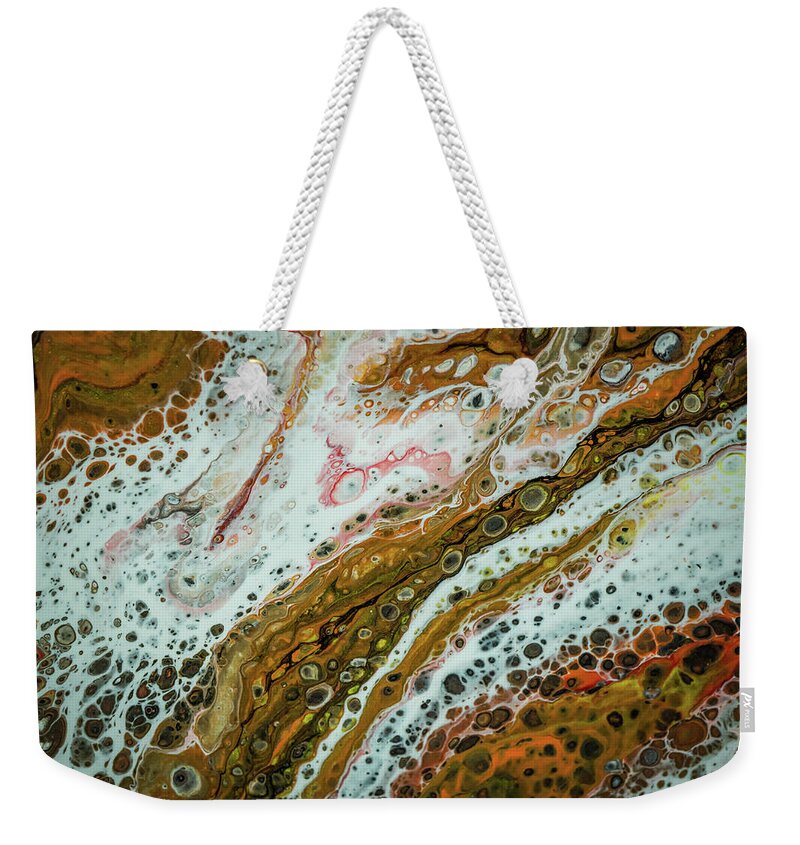 Contemporary Weekender Tote Bag featuring the painting Abstract E5 by Lilia S