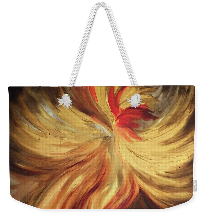 Abstract Weekender Tote Bag featuring the painting Abstract Fire Rooster by Michelle Pier