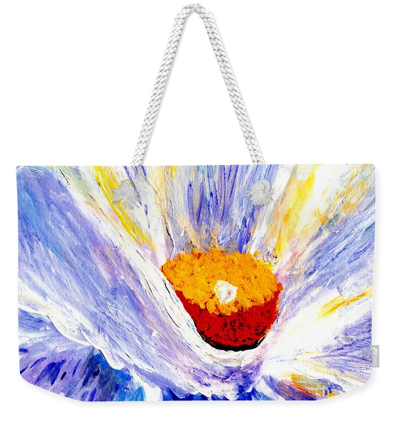 Martha Ann Sanchez Weekender Tote Bag featuring the painting Abstract Floral Painting 001 by Mas Art Studio