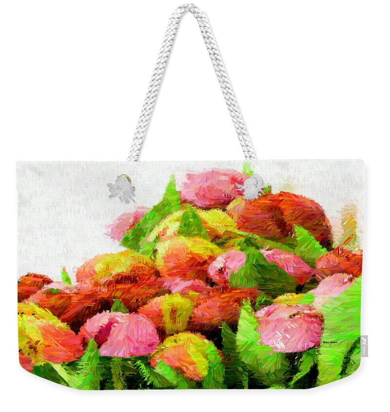 Rafael Salazar Weekender Tote Bag featuring the mixed media Abstract Flower 0727 by Rafael Salazar