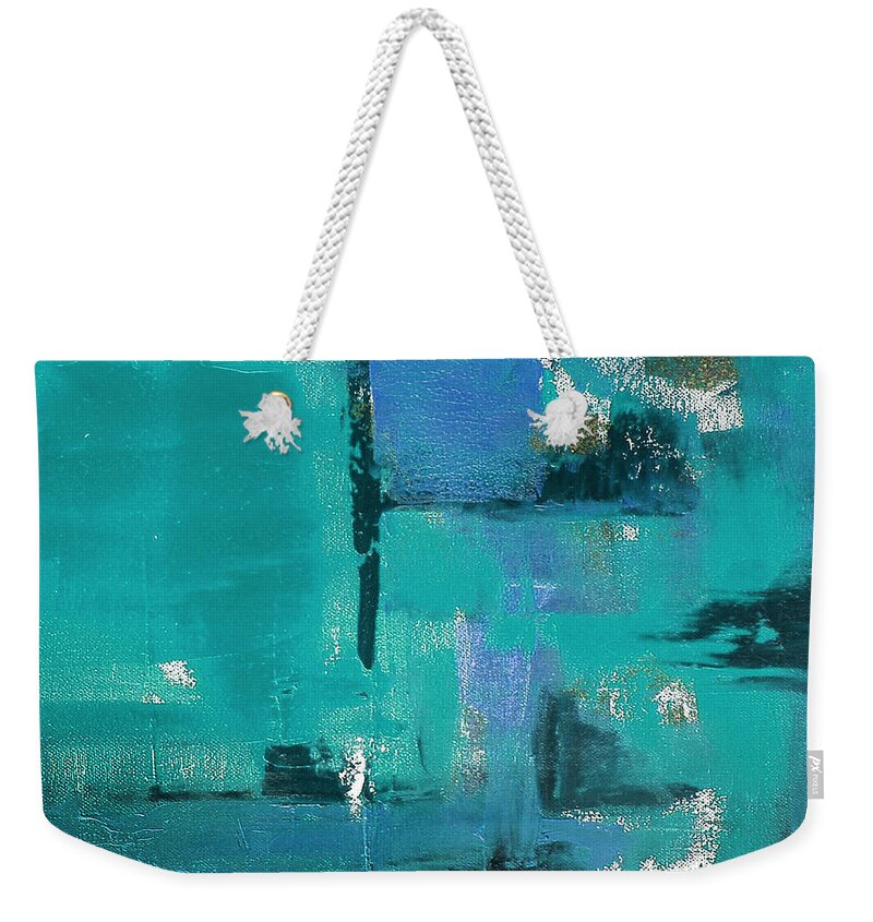 Abstract Weekender Tote Bag featuring the painting Abstract in Blue by Gina De Gorna
