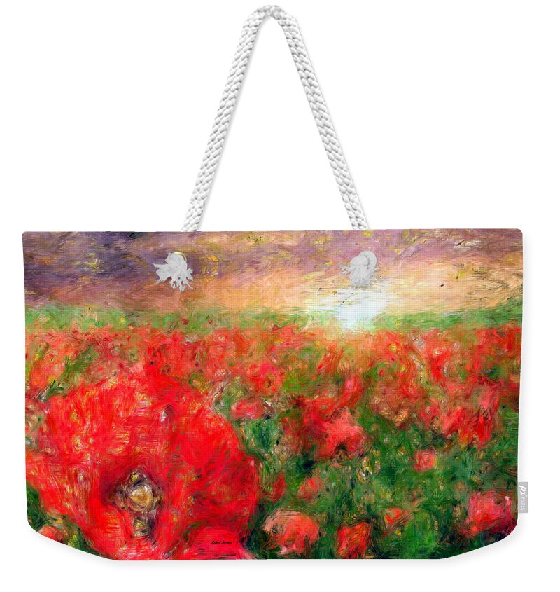 Rafael Salazar Weekender Tote Bag featuring the mixed media Abstract Landscape of Red Poppies by Rafael Salazar