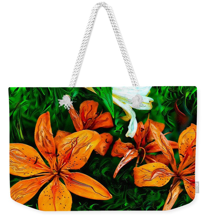 Lily Weekender Tote Bag featuring the photograph Abstract Lilies Expression by Anna Louise
