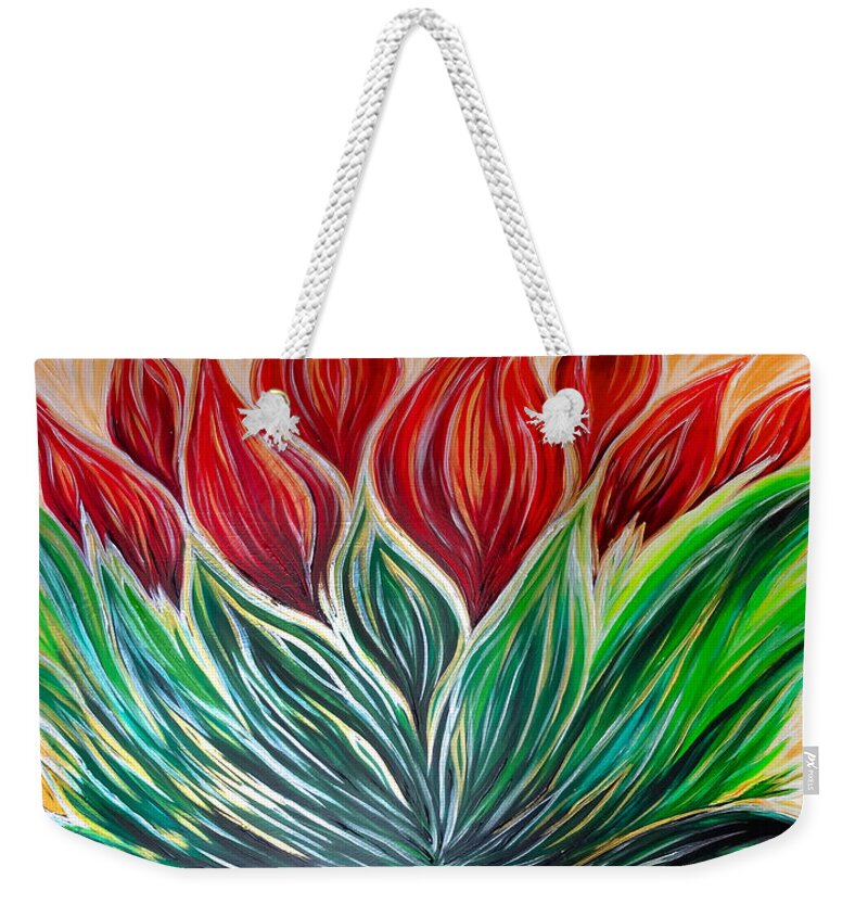 Abstract Weekender Tote Bag featuring the painting Abstract Lotus by Michelle Pier