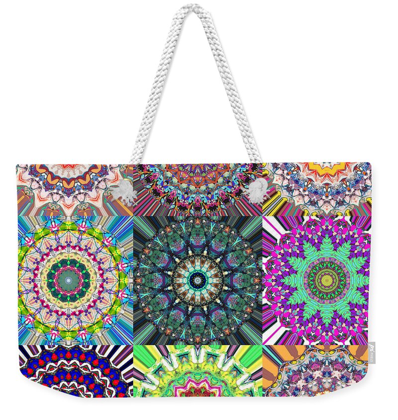 Mandala Weekender Tote Bag featuring the digital art Abstract Mandala Collage by Phil Perkins