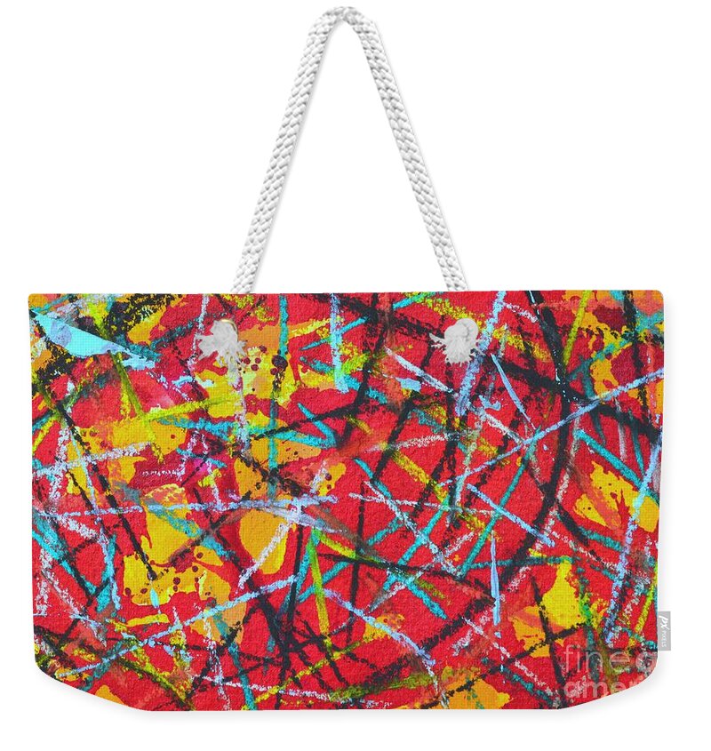 Abstract Weekender Tote Bag featuring the painting Abstract Pizza 2 by Ana Maria Edulescu