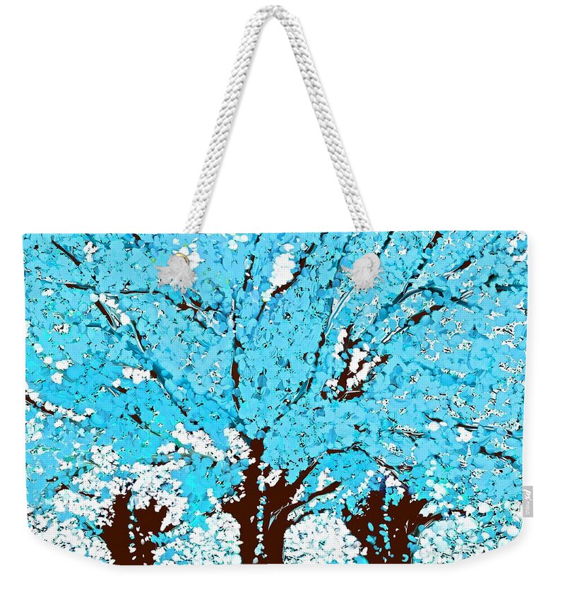 Trees Are Blue Weekender Tote Bag featuring the painting Abstract Trees Are Blue by Saundra Myles