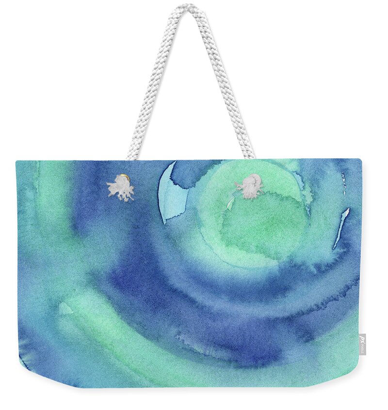 Pattern Weekender Tote Bag featuring the painting Abstract Watercolor Aqua Blues by Olga Shvartsur