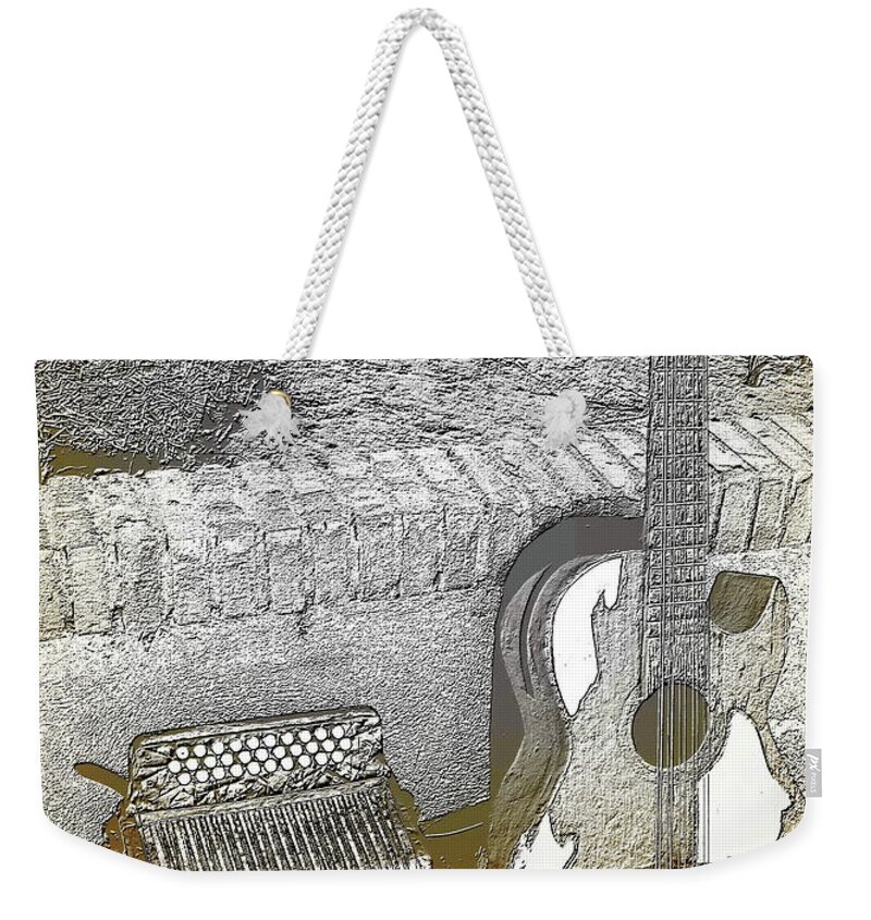 Accordion Weekender Tote Bag featuring the digital art Accordion , Bajo Sexto by Frank Bonilla