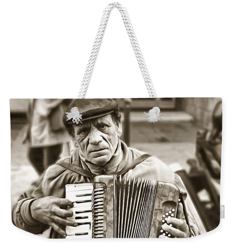 Paris Weekender Tote Bag featuring the photograph Accordionist Aligre by Jack Torcello