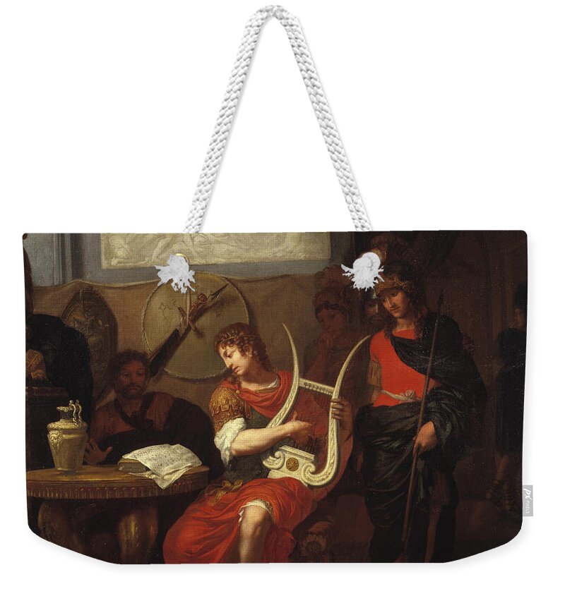 Gerard De Lairesse Weekender Tote Bag featuring the painting Achilles Playing the Lyre before Patroclus by Gerard de Lairesse