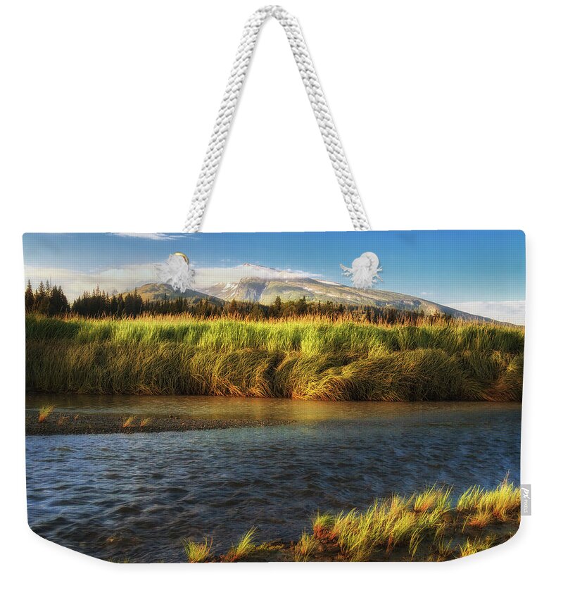 Alaska Weekender Tote Bag featuring the photograph Across Silver Salmon Creek to Slope Mountain by Sylvia J Zarco