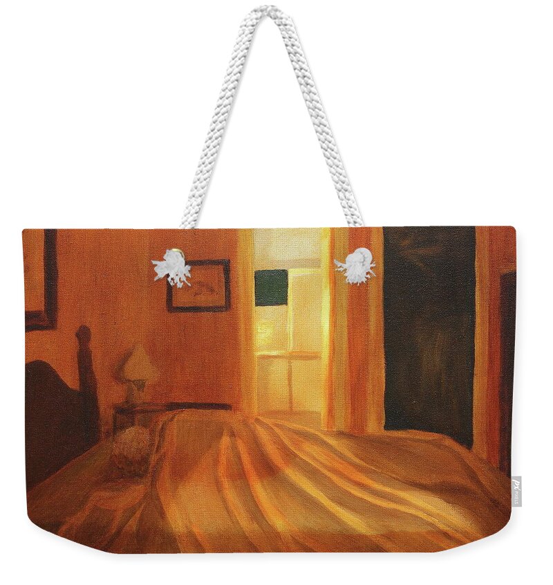 Painting Weekender Tote Bag featuring the painting Across the Bed by Alan Mager
