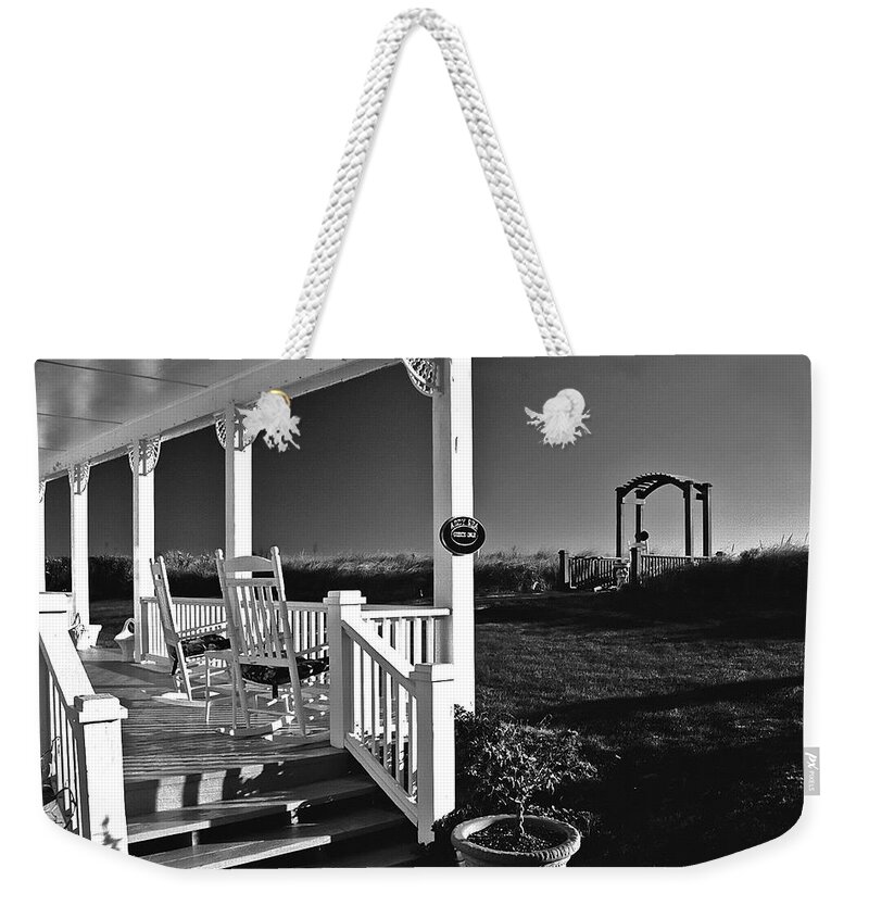 Beach Weekender Tote Bag featuring the photograph Addy Sea front porch by Bill Jonscher