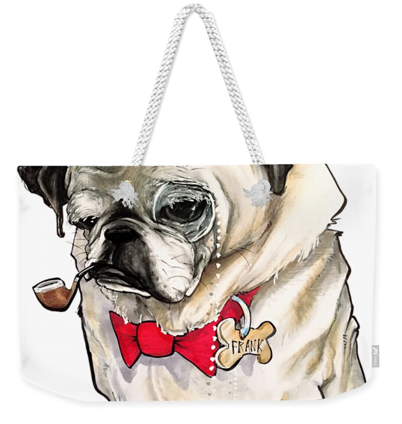 Pug Weekender Tote Bag featuring the drawing Adey 2174 by John LaFree