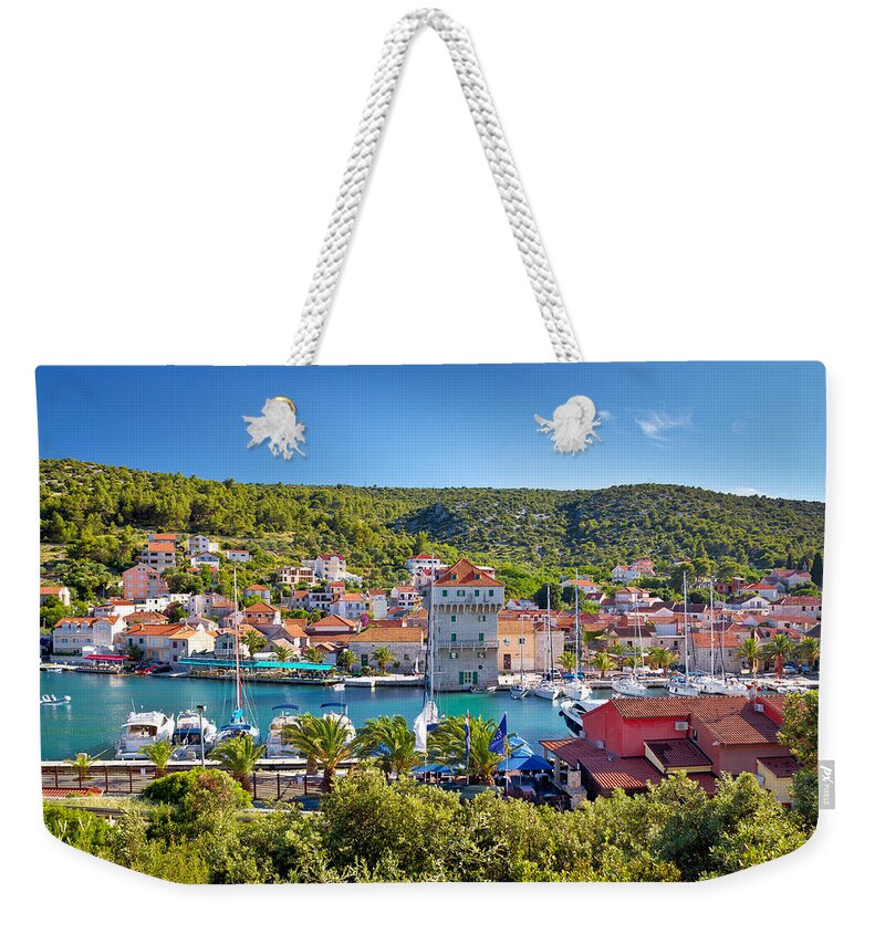 Marina Weekender Tote Bag featuring the photograph Adriatic village of Marina near Trogir by Brch Photography