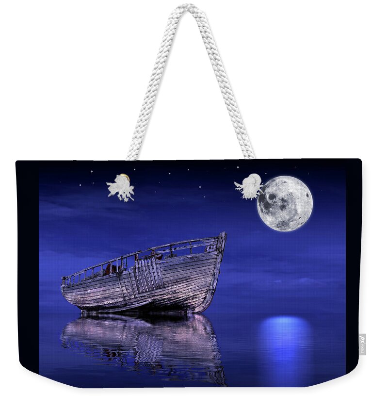 Old Fishing Boat Weekender Tote Bag featuring the photograph Adrift in The Moonlight - Old Fishing Boat by Gill Billington