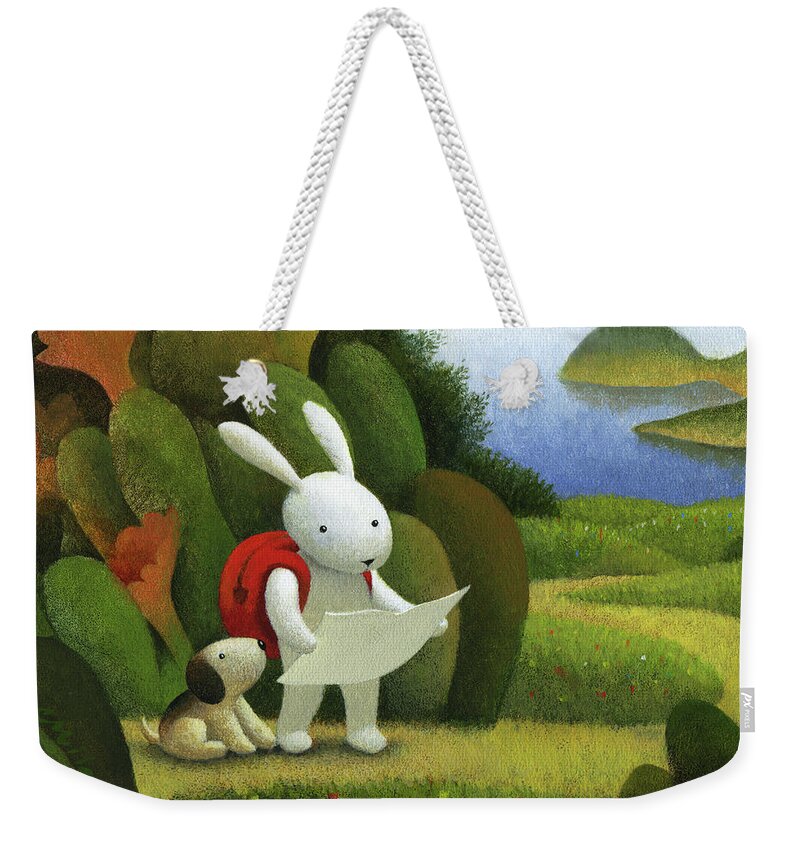 Rabbit Weekender Tote Bag featuring the painting Adventurers by Chris Miles