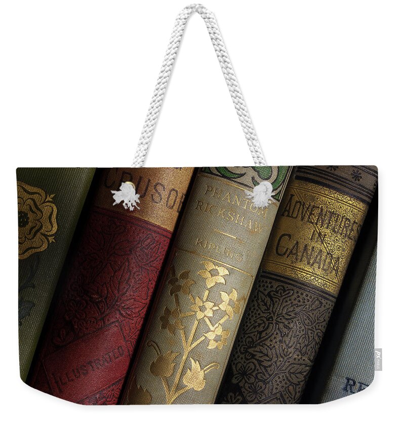 Vintage Books Weekender Tote Bag featuring the photograph Adventures On The Shelf by Mike Eingle