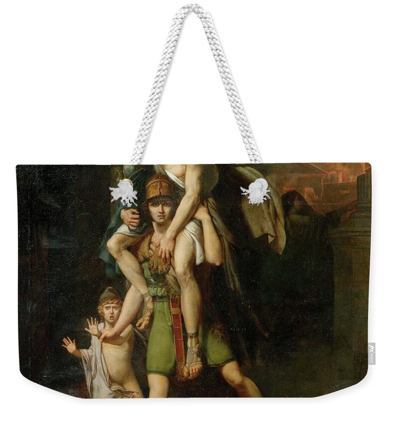 Brocas Weekender Tote Bag featuring the painting Aeneas fleeing with his father by MotionAge Designs