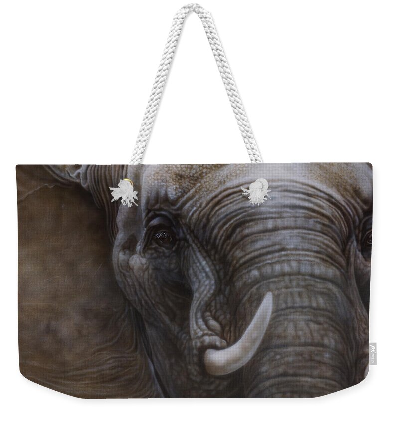 North Dakota Artist Weekender Tote Bag featuring the painting African Elephant by Wayne Pruse