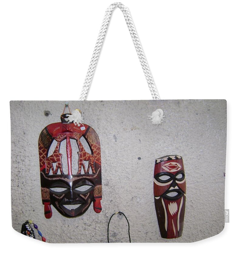 African Weekender Tote Bag featuring the photograph African Face Masks by Moshe Harboun