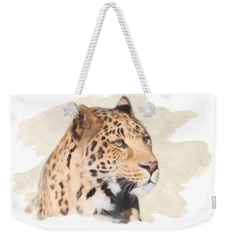 Leopard Weekender Tote Bag featuring the digital art African Leopard Portrait by Jayne Carney