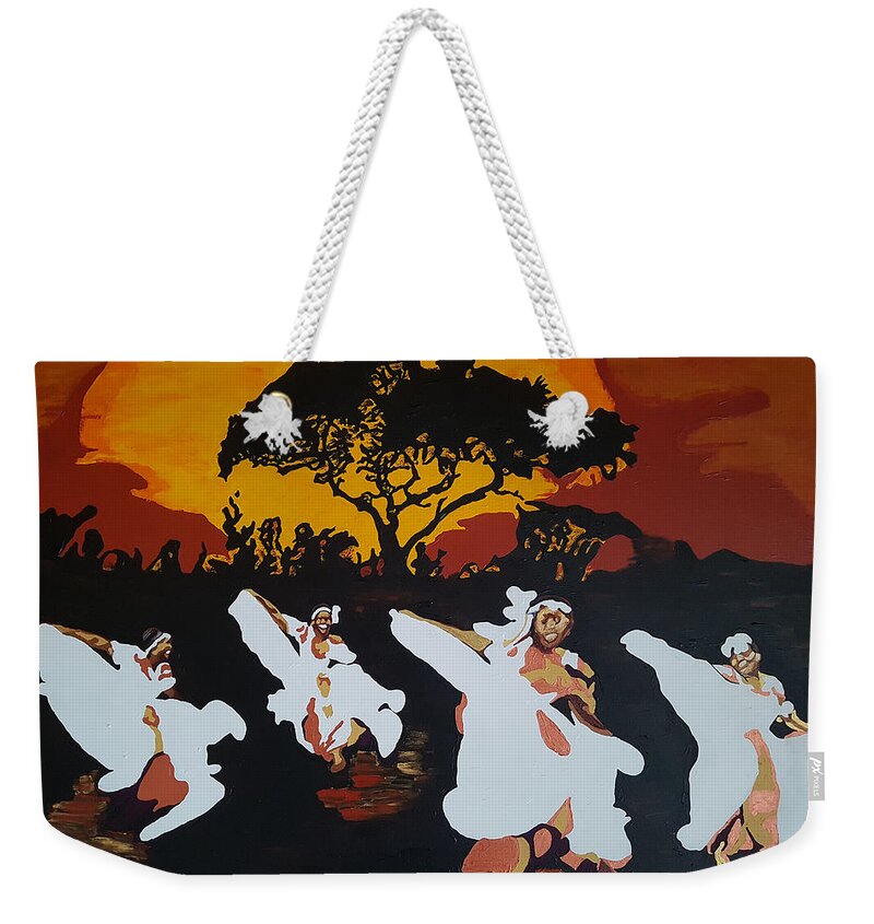 Afro Weekender Tote Bag featuring the painting Afro Carib Dance by Rachel Natalie Rawlins