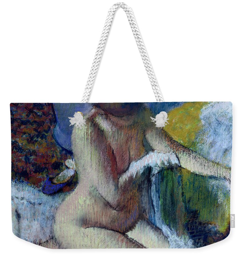 After Weekender Tote Bag featuring the painting After the Bath by Edgar Degas
