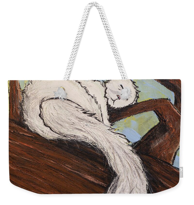 White Squirrel Weekender Tote Bag featuring the painting After the White Squirrel Festival by Rebecca Weeks