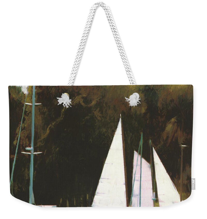 Landscape Weekender Tote Bag featuring the painting Afternoon Mooring by Thomas Tribby