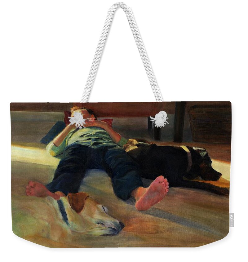 Figure Weekender Tote Bag featuring the painting Afternoon Slumber by Susan Hensel