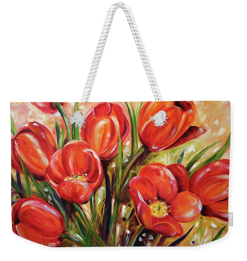 Tulip Paintings Weekender Tote Bag featuring the painting Afternoon Tulips by Laurie Pace