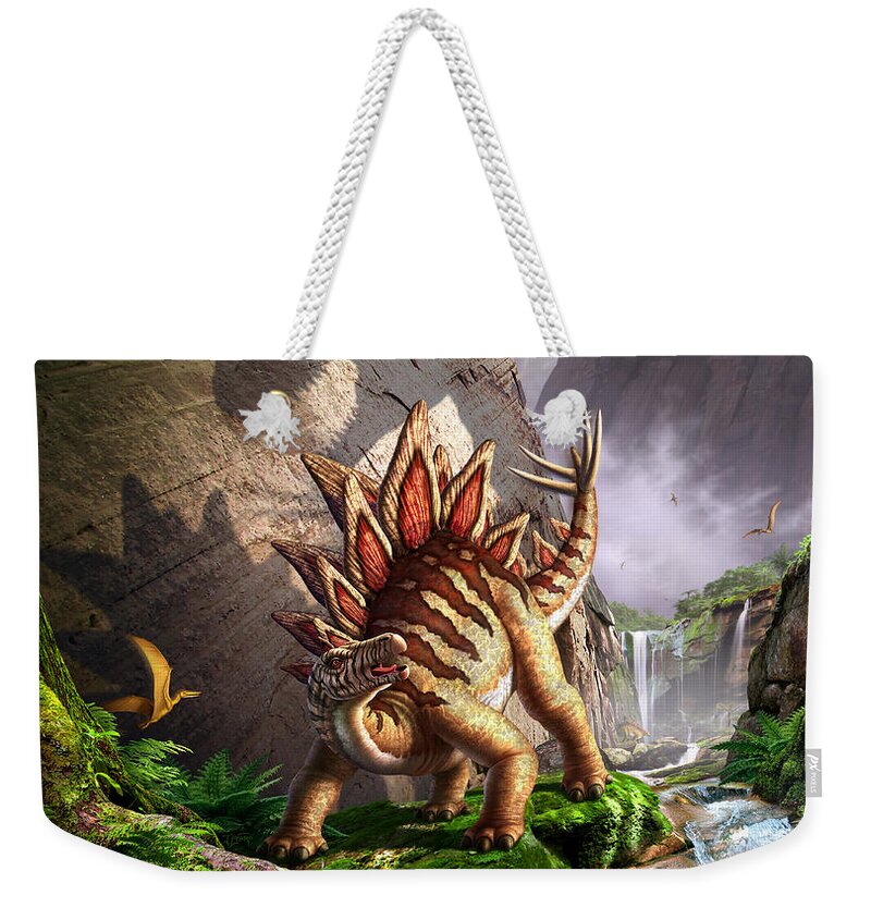 Stegosaurus Weekender Tote Bag featuring the digital art Against the Wall by Jerry LoFaro