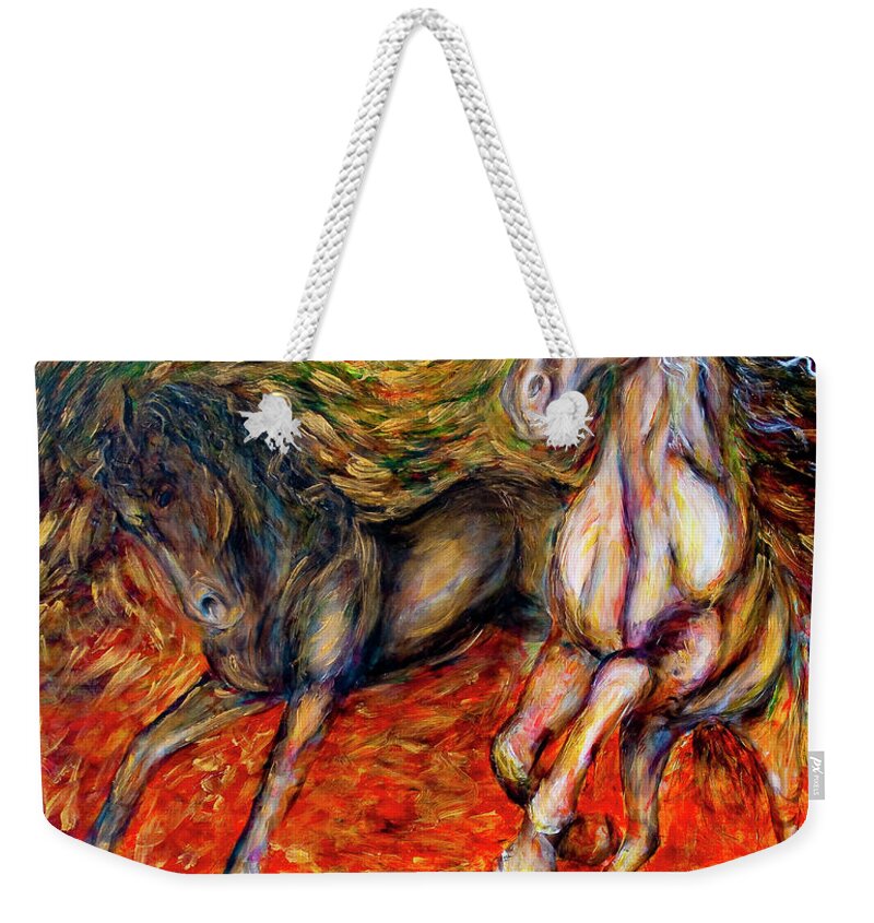 Horses Weekender Tote Bag featuring the painting Against The Wind III by Nik Helbig