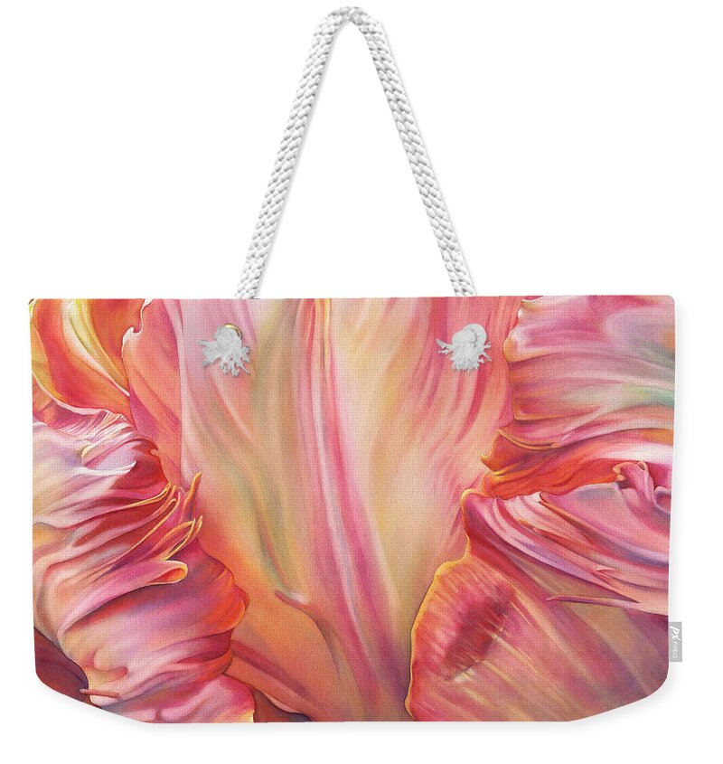 Flower Weekender Tote Bag featuring the painting Aglow by Sandy Haight