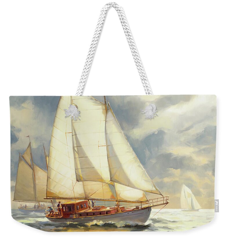 Sailboat Weekender Tote Bag featuring the painting Ahead of the Storm by Steve Henderson