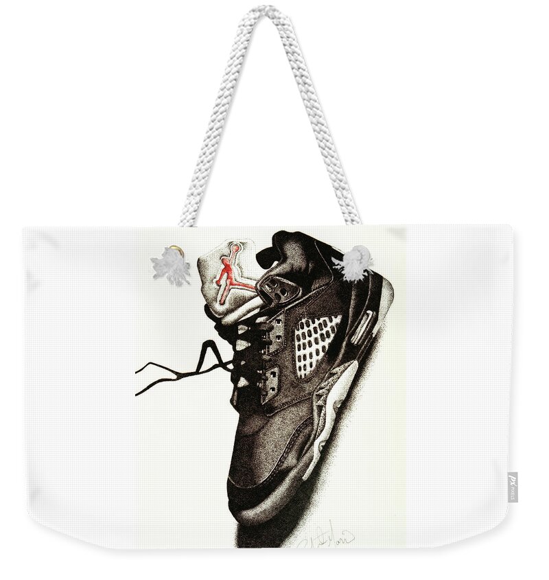 Shoes Weekender Tote Bag featuring the drawing Air Jordan by Robert Morin