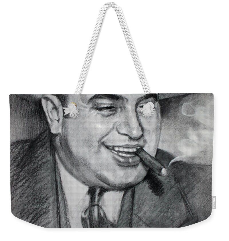 Al Capone Weekender Tote Bag featuring the drawing Al Capone by Ylli Haruni
