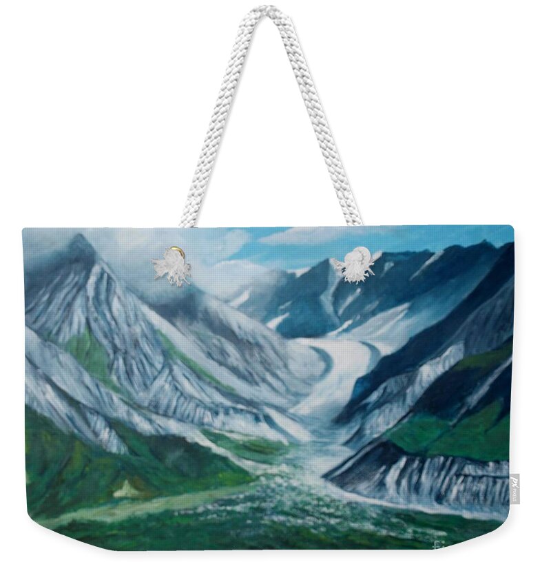 Glacier Weekender Tote Bag featuring the painting Alaska Glacier Bay Park by Jean Pierre Bergoeing