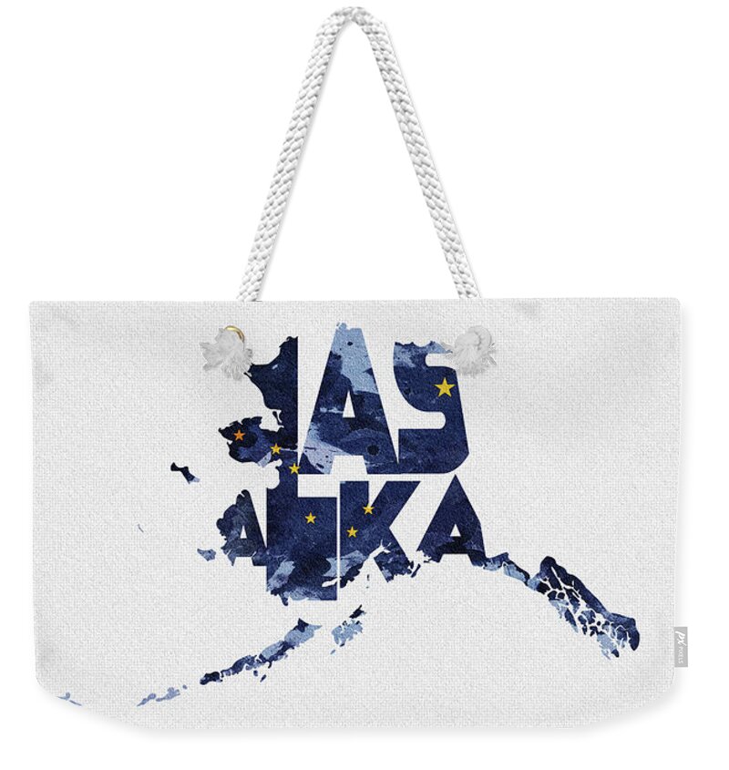 Alaska Weekender Tote Bag featuring the digital art Alaska Typographic Map Flag by Inspirowl Design